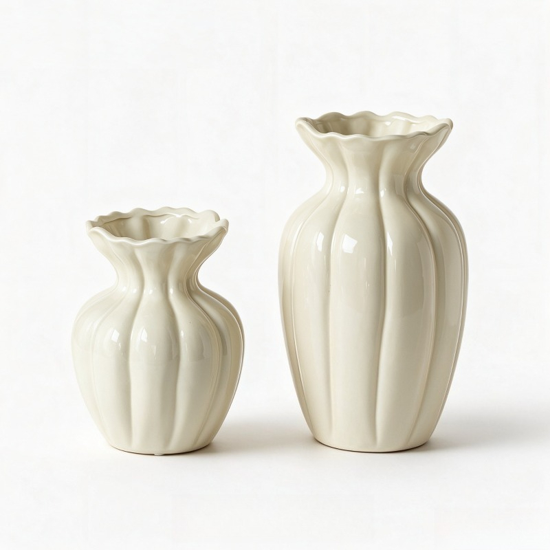 Interior Design Vintage Modern - Vaso de Cerâmica Creme Retrô Francês