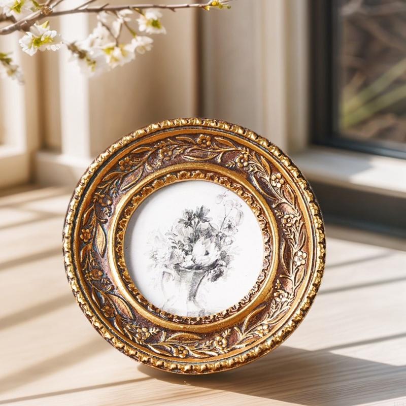 Rattan Mirror Round - Moldura redonda dourada bronze antigo, para