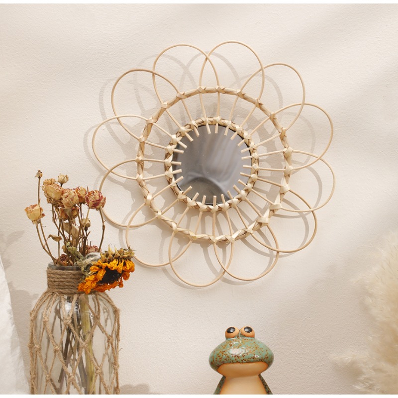 Rattan Mirror Round - Espelho pendurado rattan girassol circular parede
