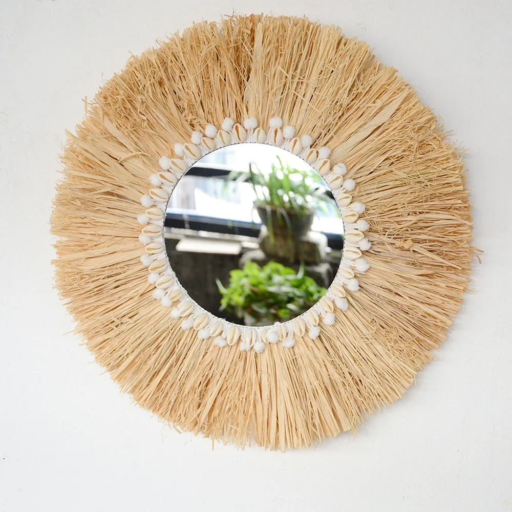 Rattan Mirror Round - Boho mobiliário doméstico floresta ráfia espelhos