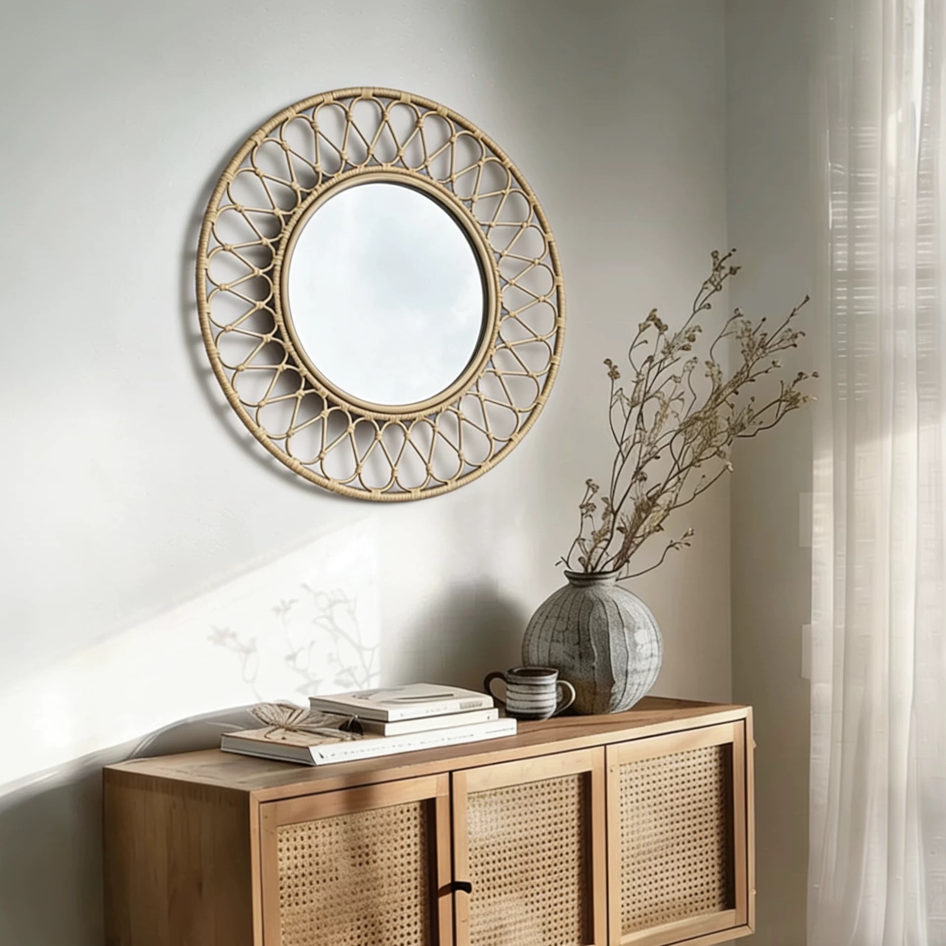 Espelho de Parede Redondo de R - Rattan Mirror Round avaliação e preço