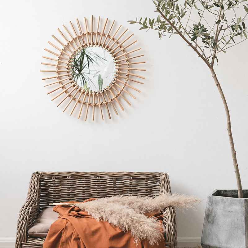 Espelho de maquiagem nórdico d - Rattan Mirror Round avaliação e preço