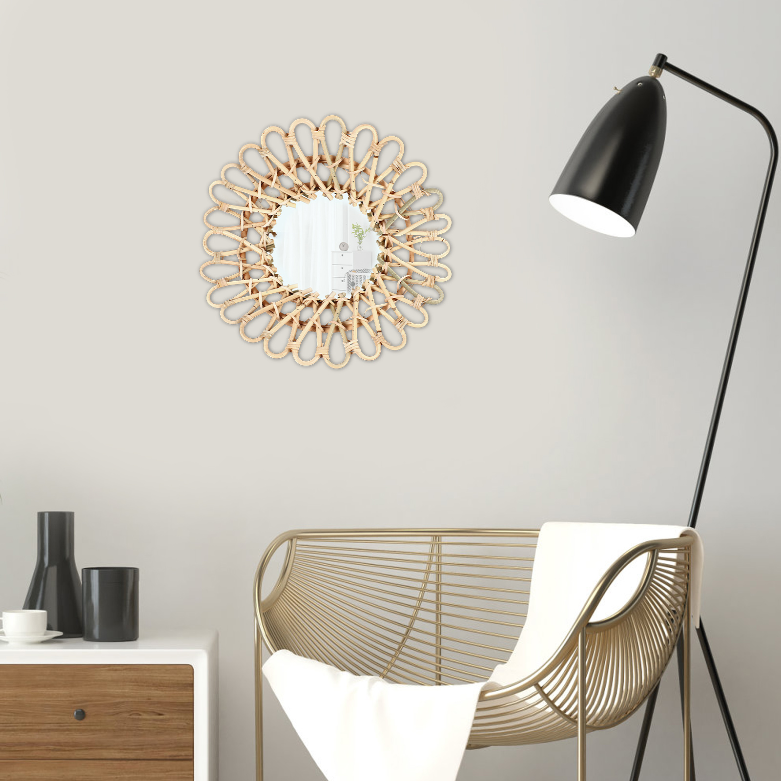 Espelho de Rattan Grande de 40 - Rattan Mirror Round avaliação e preço