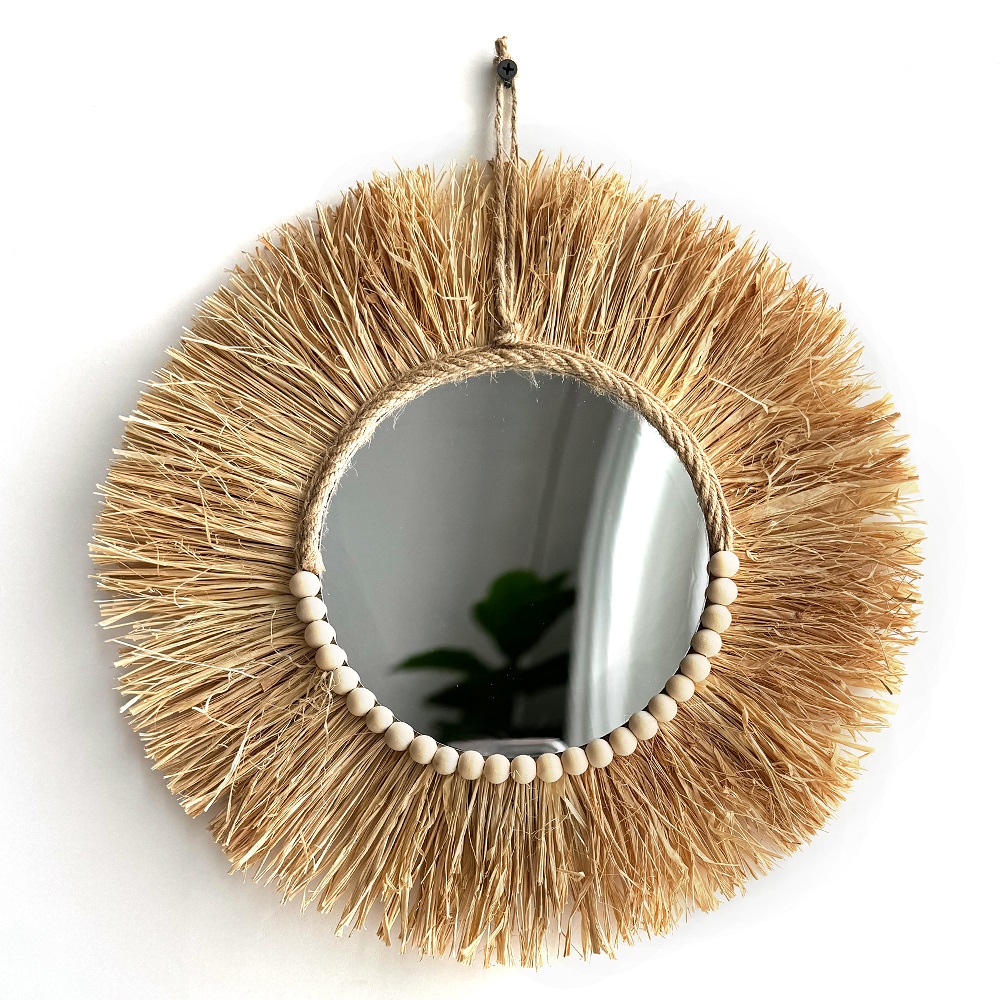 Espelho de ráfia boho feito à  - Rattan Mirror Round avaliação e preço