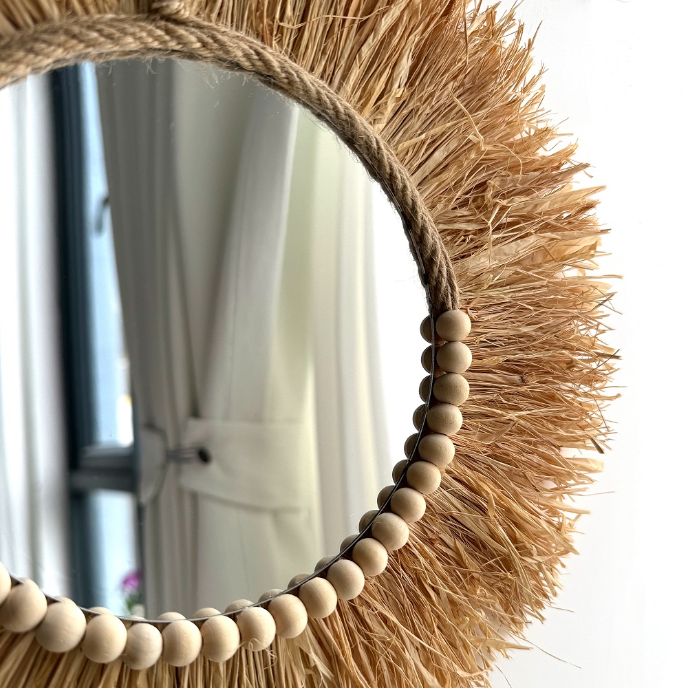 Espelho de ráfia boho feito à  - Rattan Mirror Round avaliação e preço